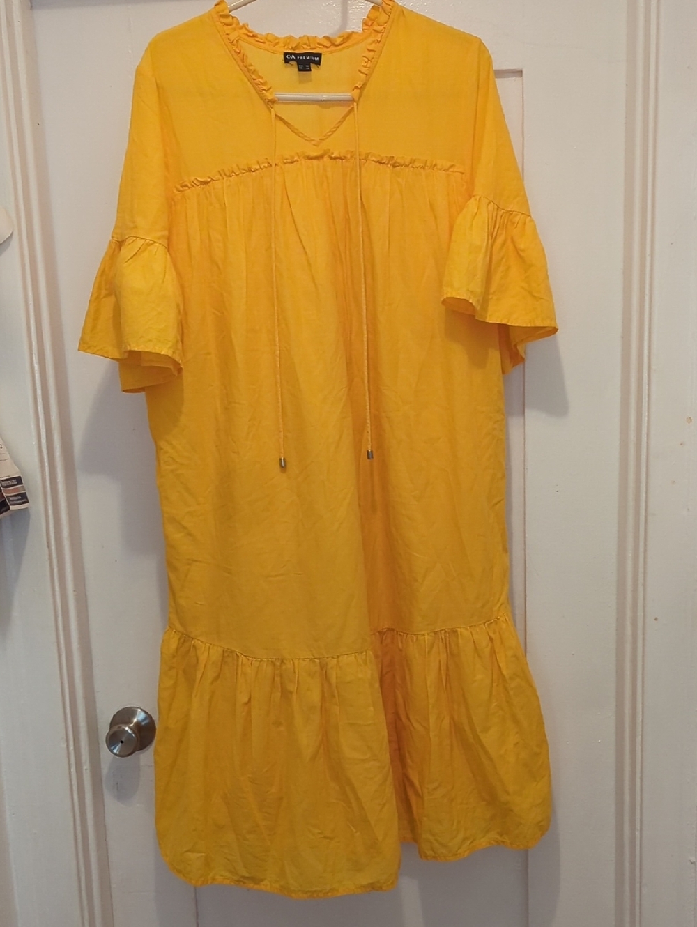 Sheer Orange Midi Dress with Ruffle Details